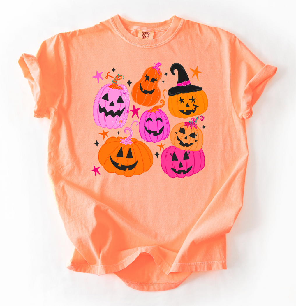 Orange & Pink Pumpkins Graphic Tee, Neon Cantaloupe