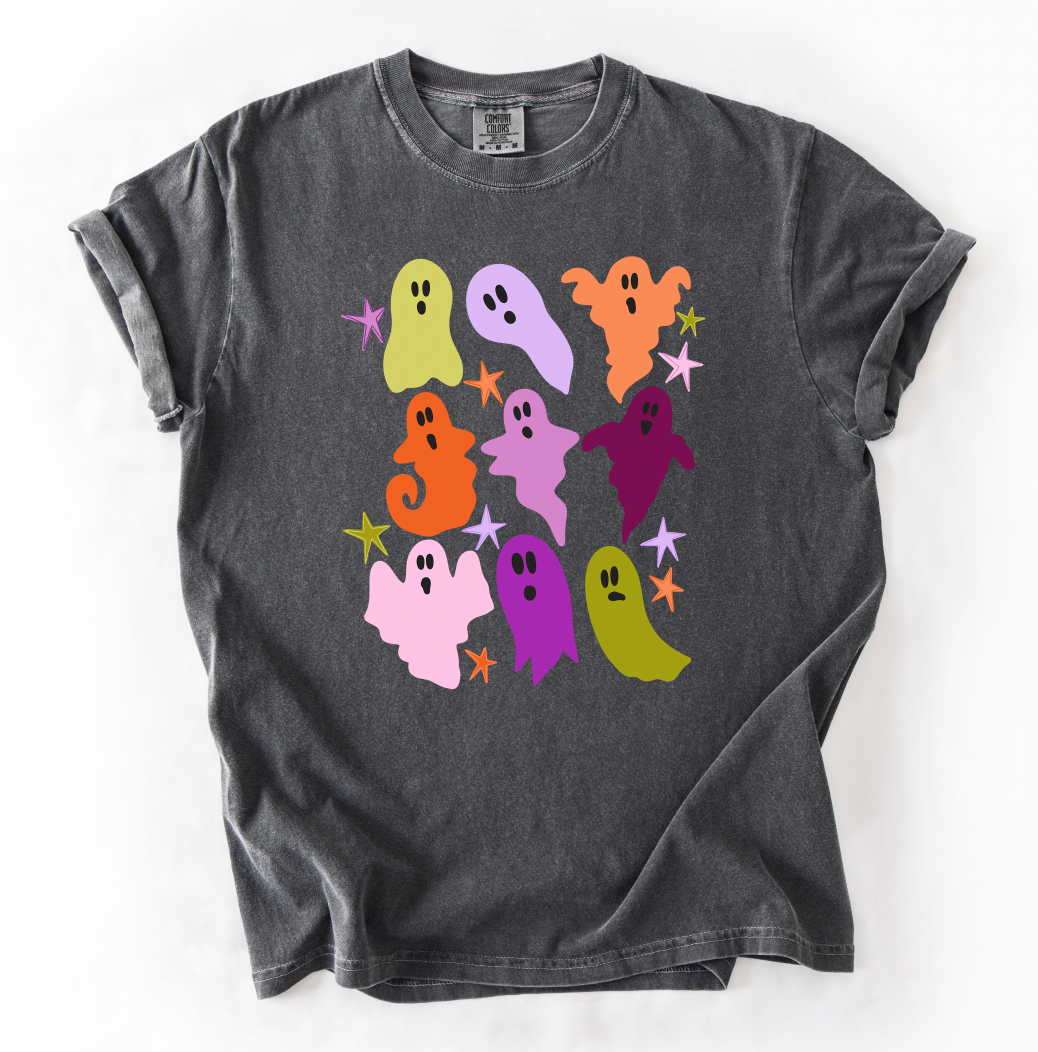 Multi Colorful Ghosts Graphic Tee, Pepper