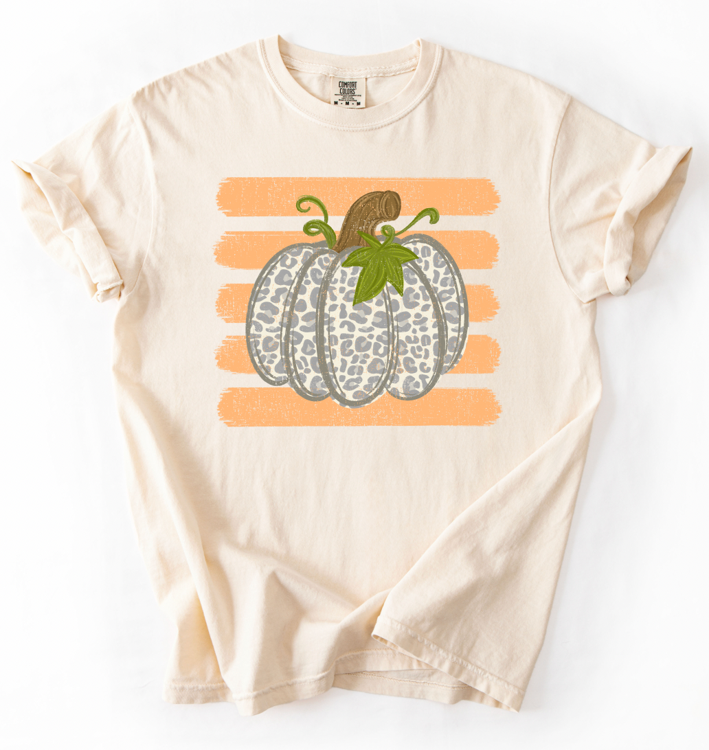 Leopard Pumpkin Stripes Graphic Tee, Ivory