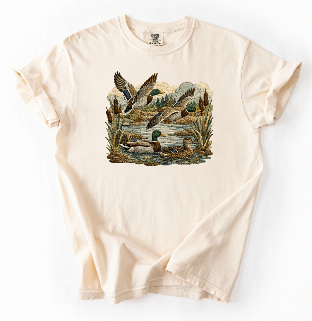 Ducks Flying Over Graphic Tee, Ivory