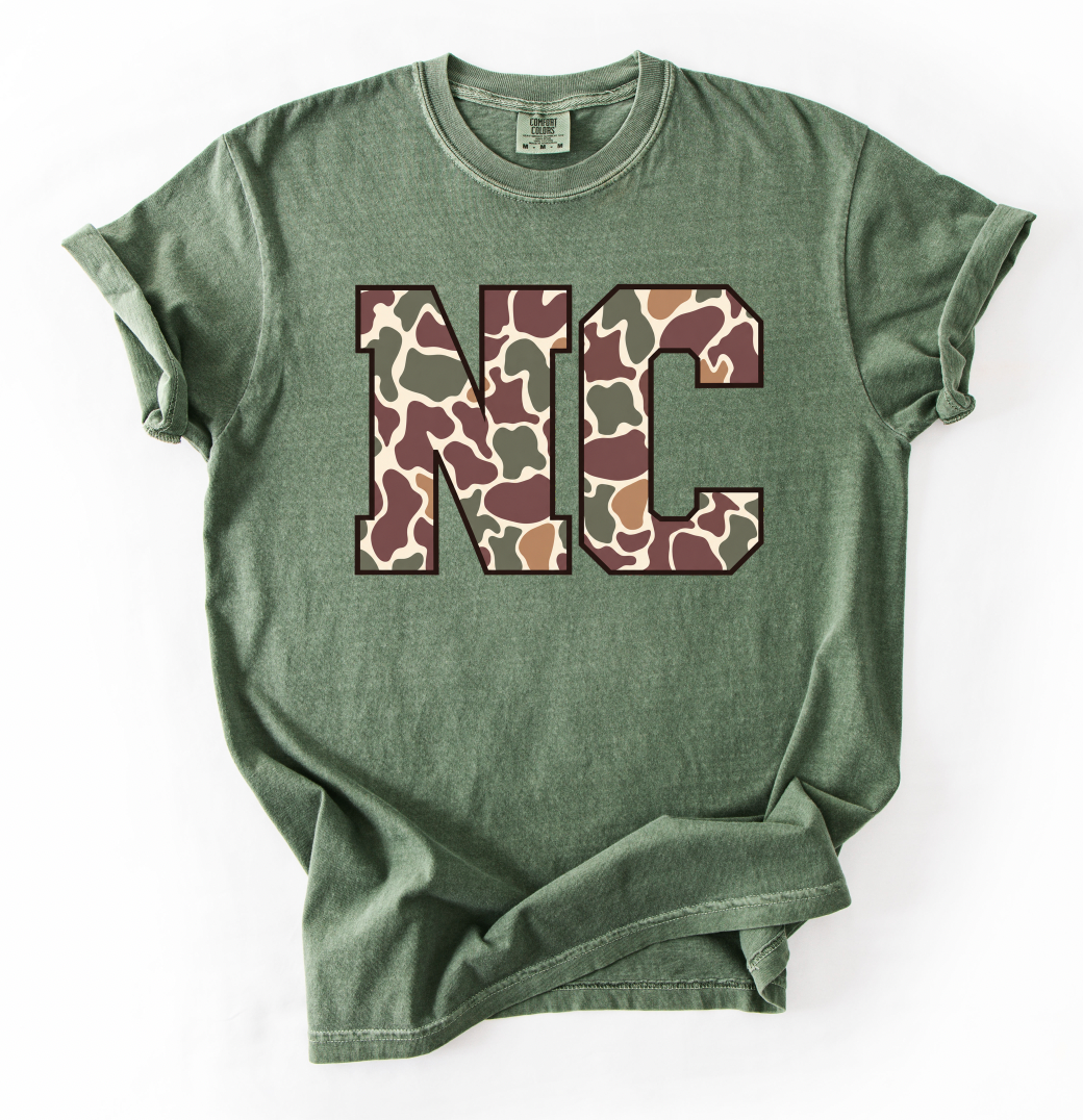 NC Camo Letters Graphic Tee, Moss