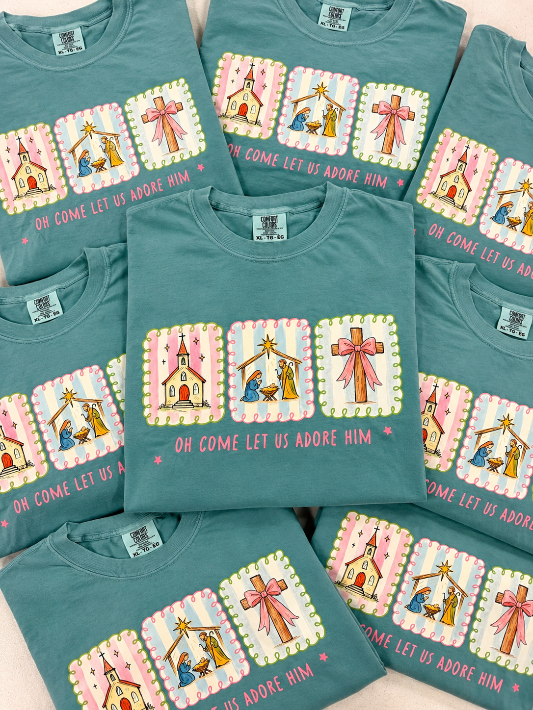 Come Let Us Adore Him Trio Graphic Tee, Seafoam