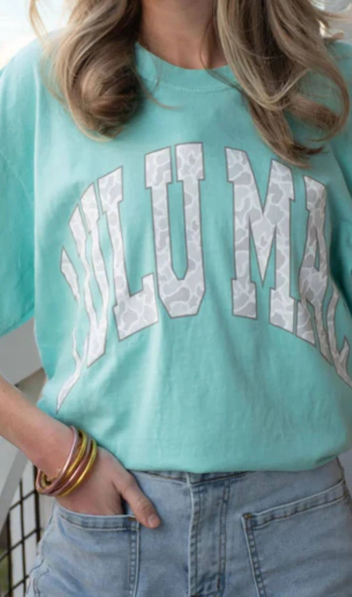 Lulu Mac Grey Camo Logo Tee, Chalky Mint