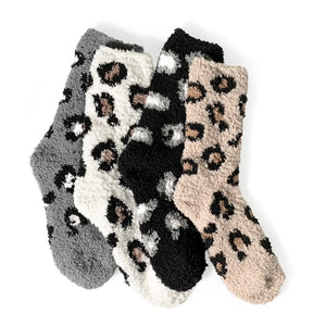 Hello Mello Leopard Fuzzy Socks