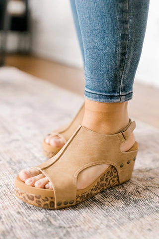 RESTOCK | Carley Wedge Sandals, Taupe Smooth Leopard