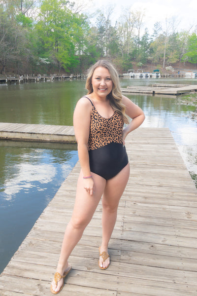 Leopard/Black One Piece Swim Suit