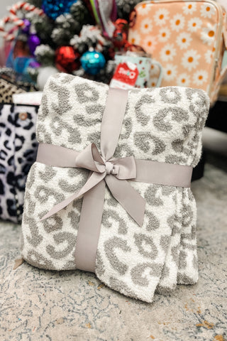 Luxe Soft Leopard Blanket, Grey