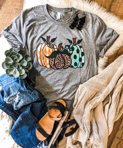 Patterned Fall Pumpkins Graphic Tee
