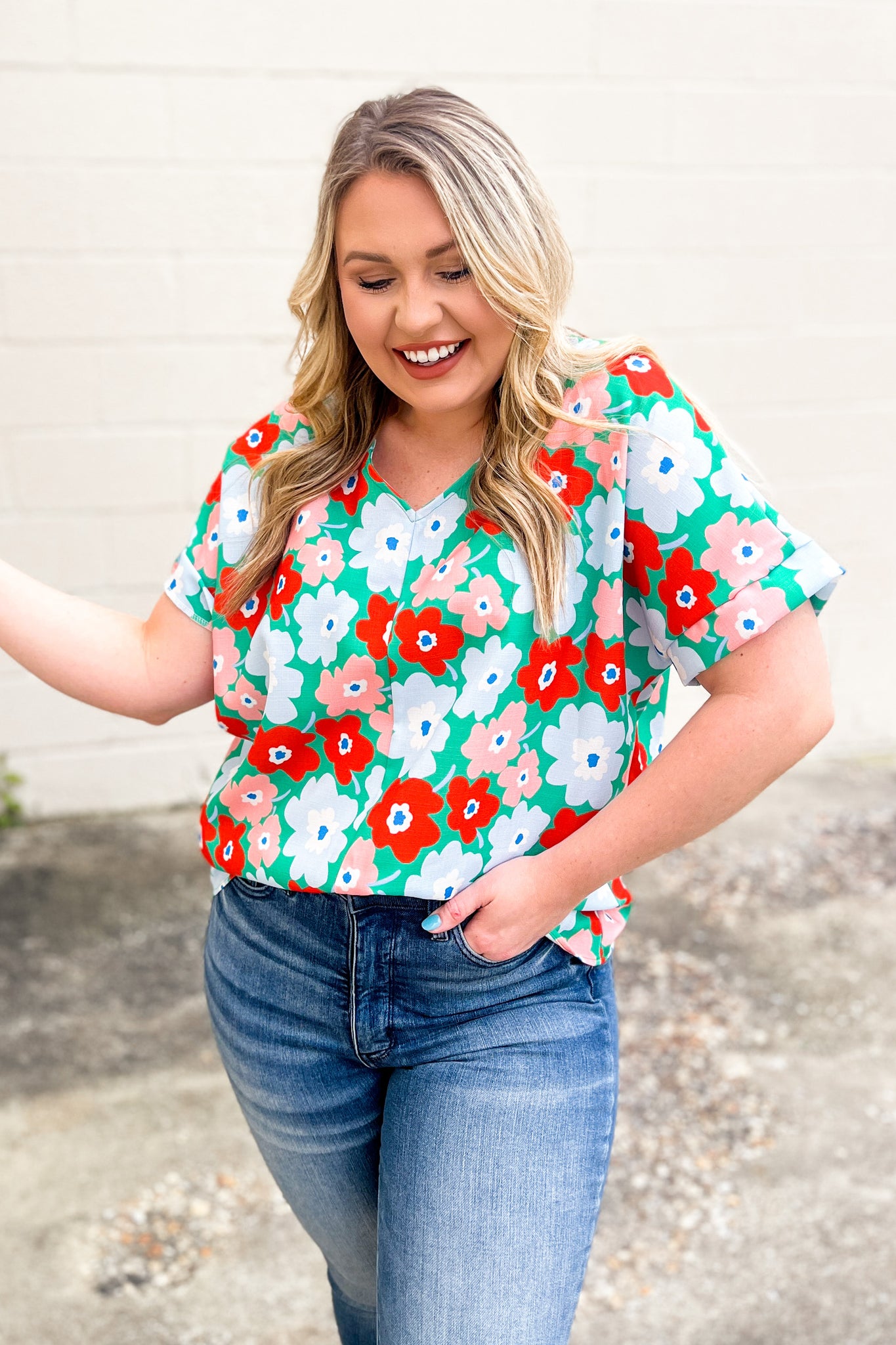 Flirty and Floral Top, Green