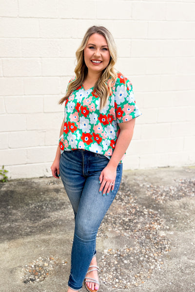 Flirty and Floral Top, Green
