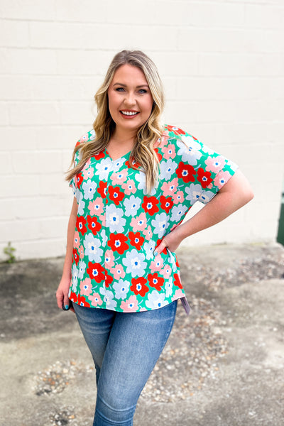 Flirty and Floral Top, Green