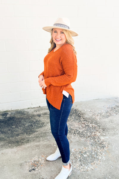 I Could Be V-neck Sweater, Rust