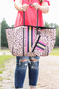 DEAL | Nellie Neoprene Tote Bag, Spotted Pink Stripe