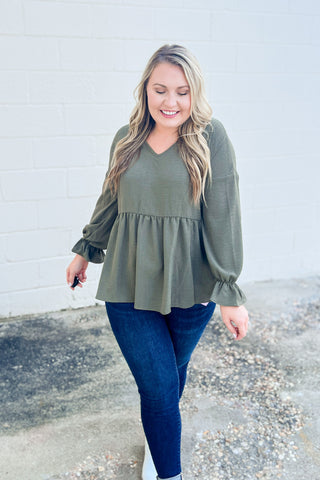 Living Free Babydoll Top, Olive