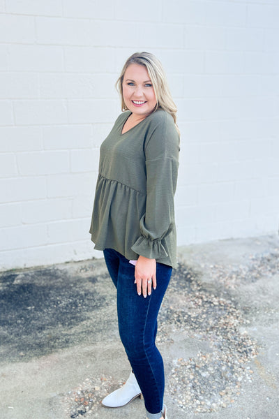 Living Free Babydoll Top, Olive