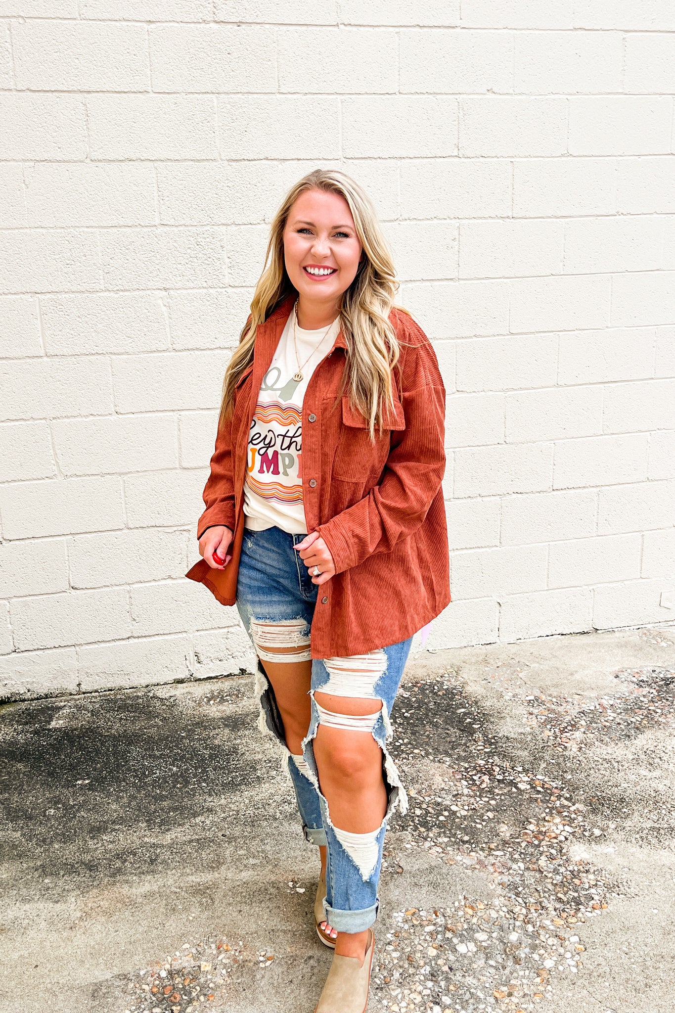It All Comes Together Corduroy Shacket, Cinnamon
