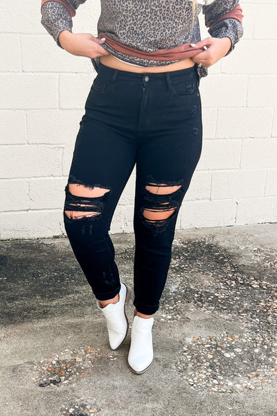 Judy Blue Stormi Destroyed Hi-Waist Jeans, Black