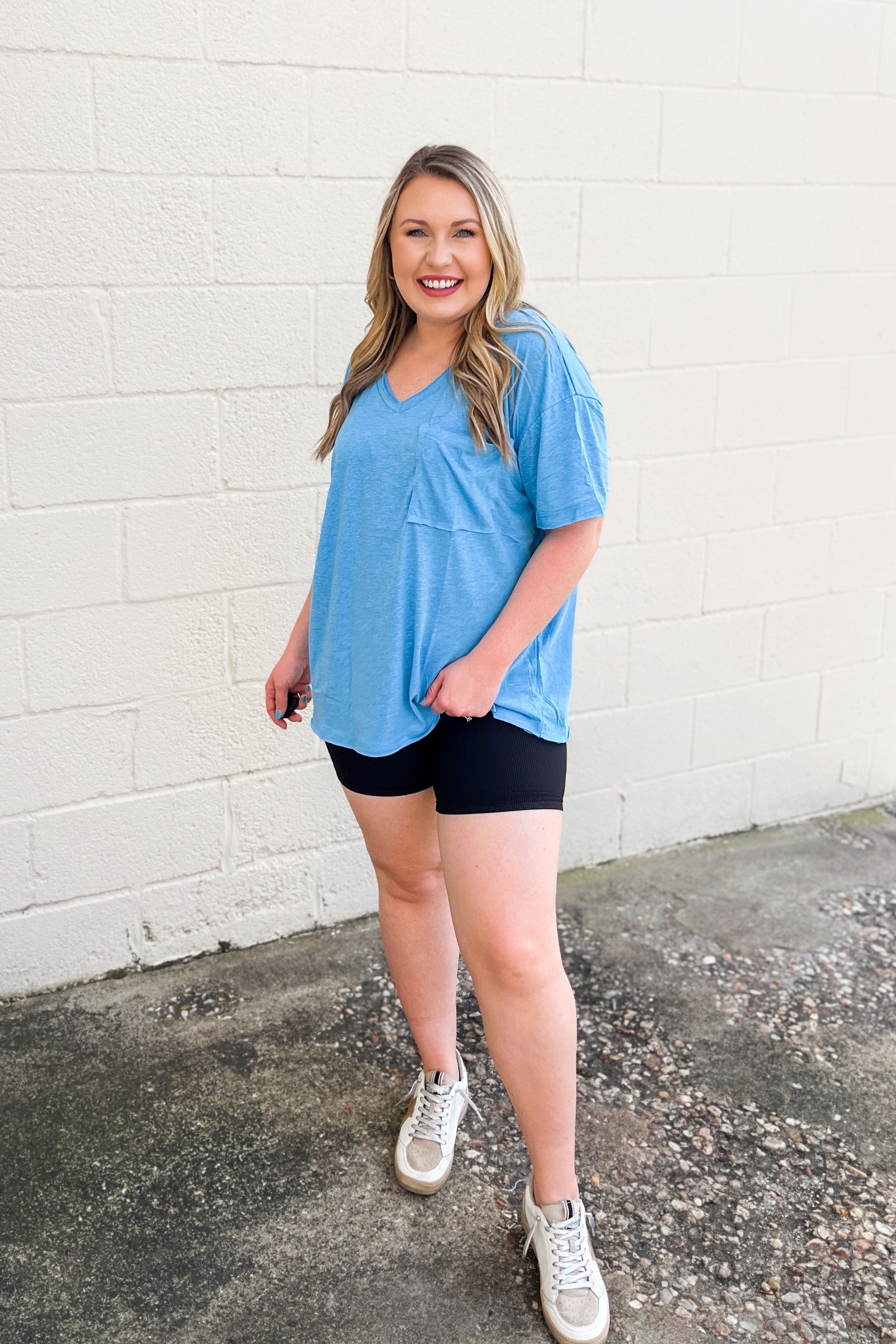 Paige Oversized Boyfriend Top, Deep Sky