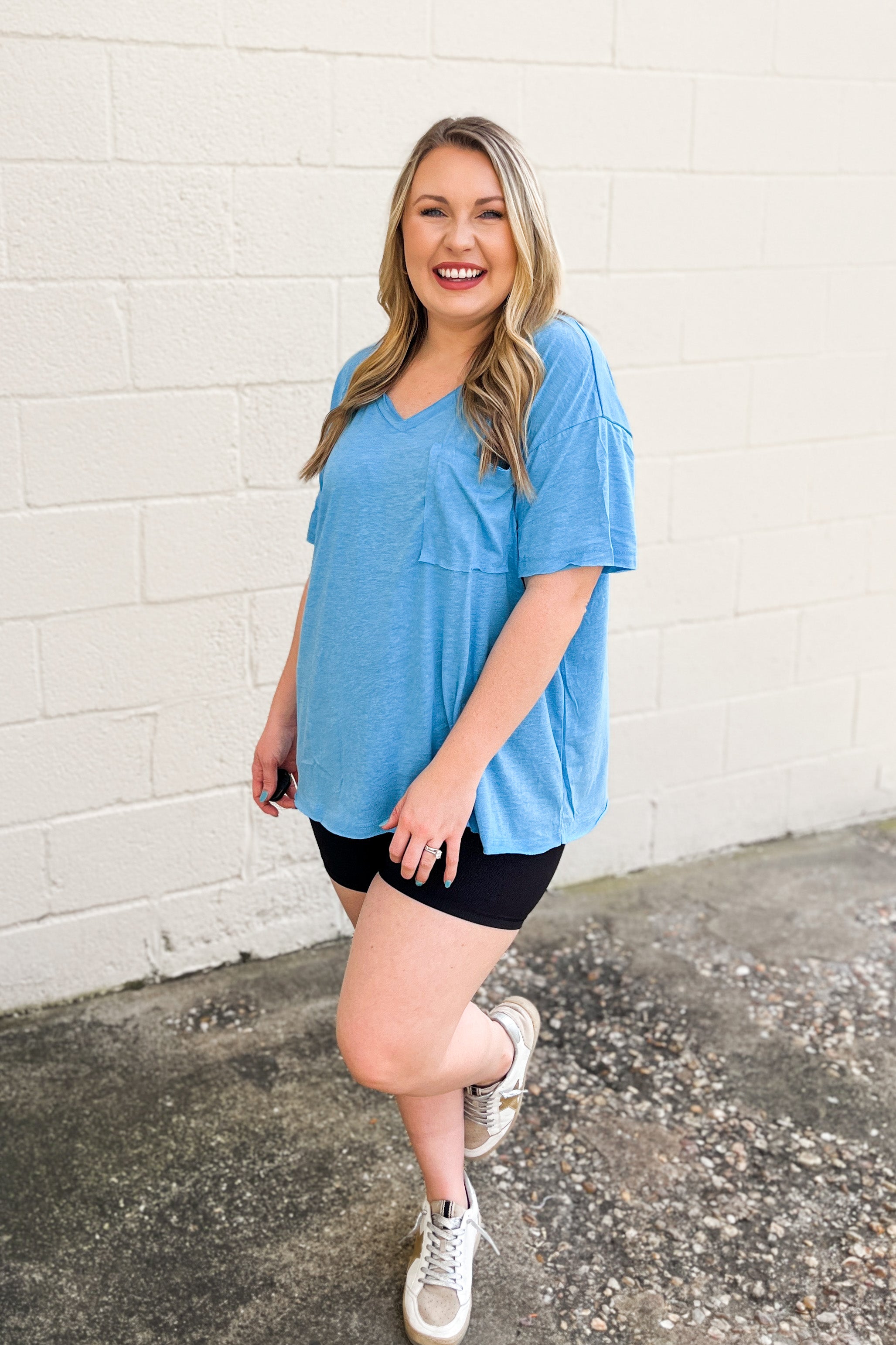 Paige Oversized Boyfriend Top, Deep Sky