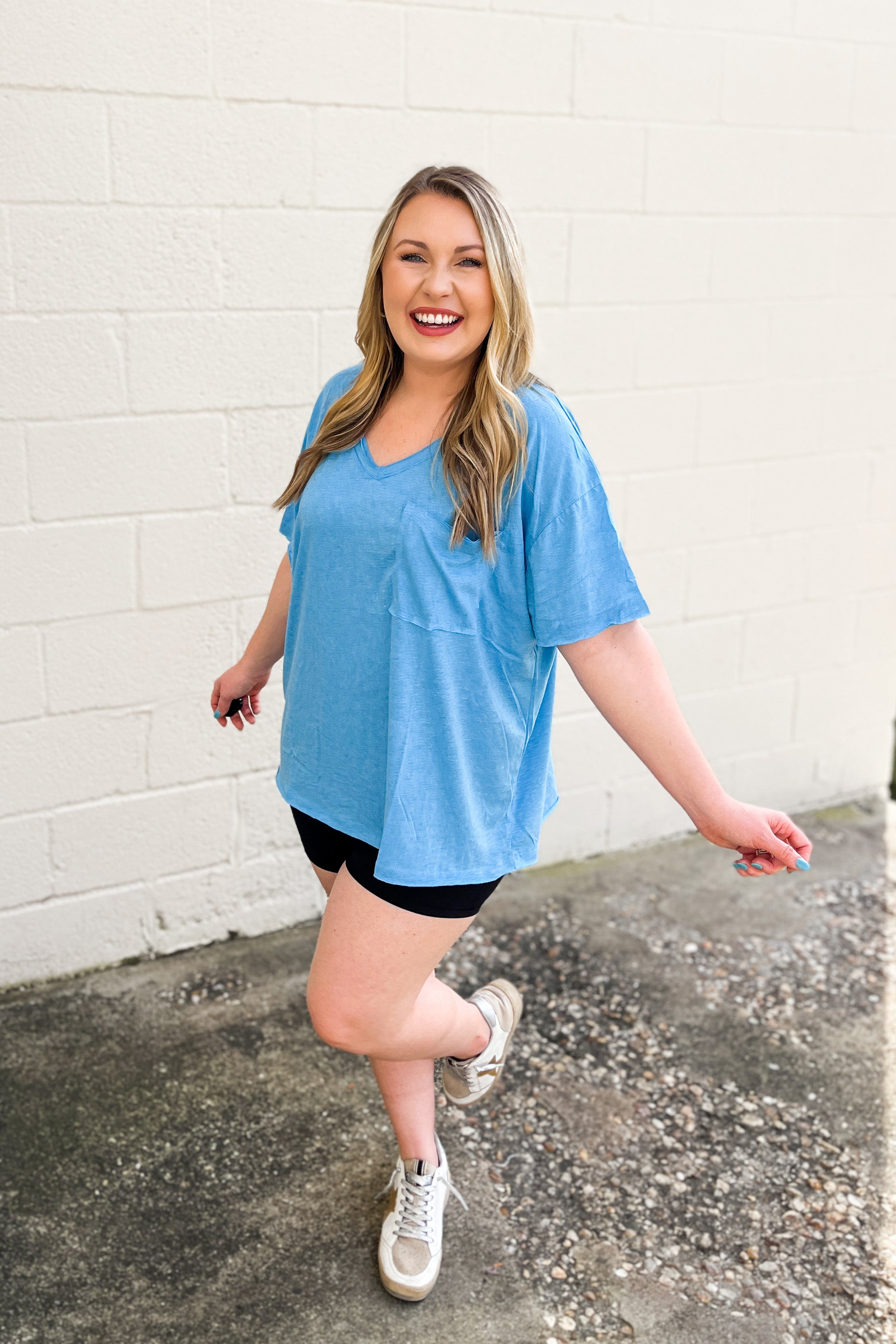 Paige Oversized Boyfriend Top, Deep Sky