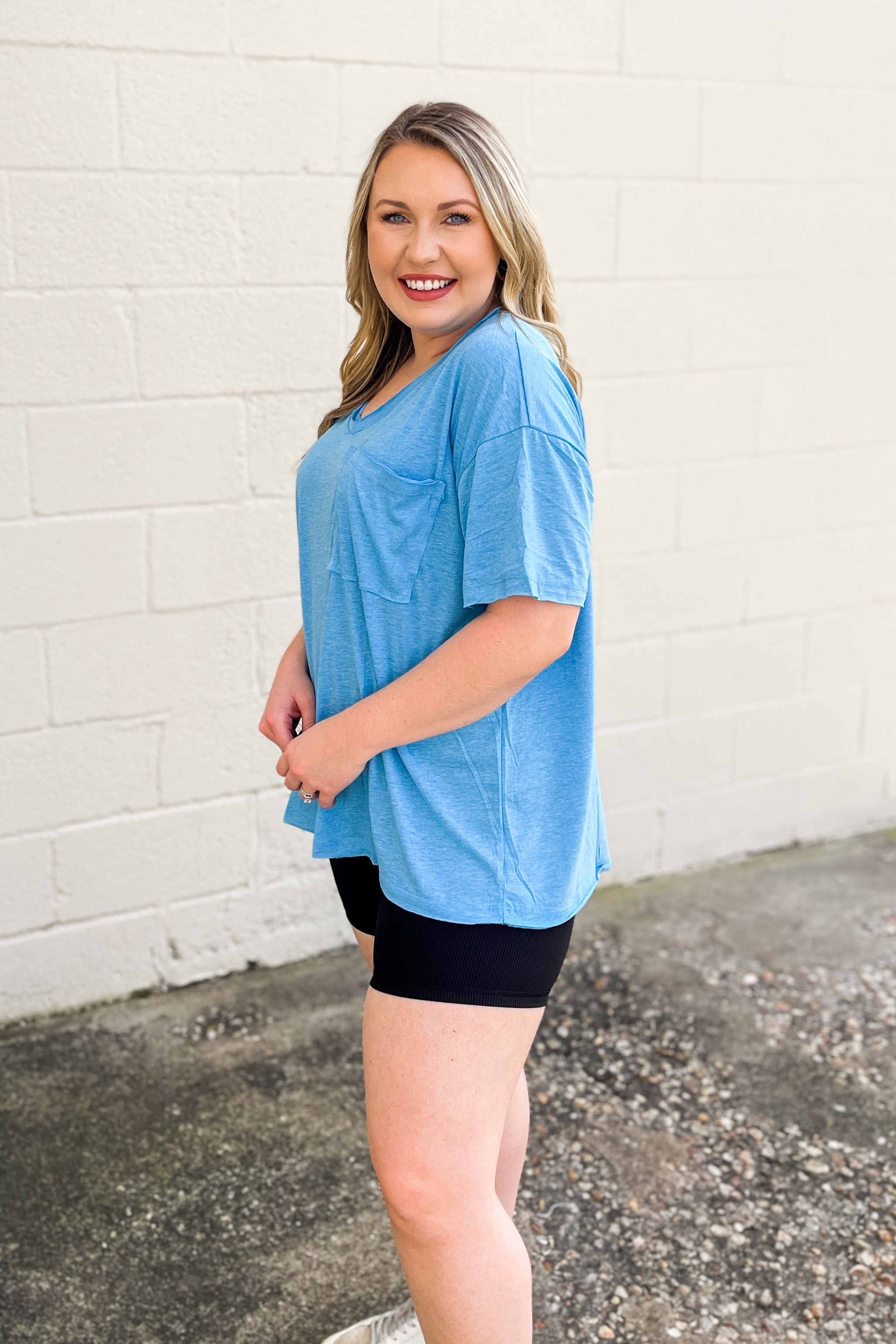 Paige Oversized Boyfriend Top, Deep Sky