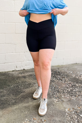 RESTOCK | Hallie Crossover Ribbed Biker Shorts, Black