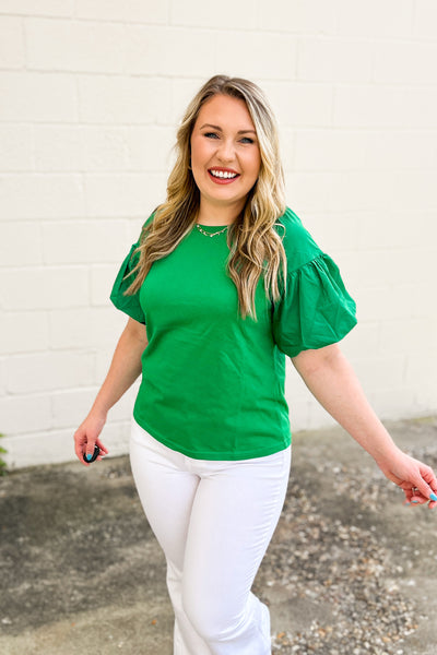 Easy To Miss Puff Sleeve Top, Kelly Green