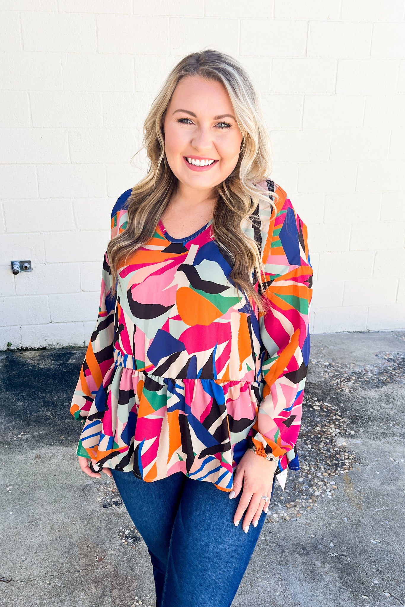 Color Story Geometric Babydoll Top