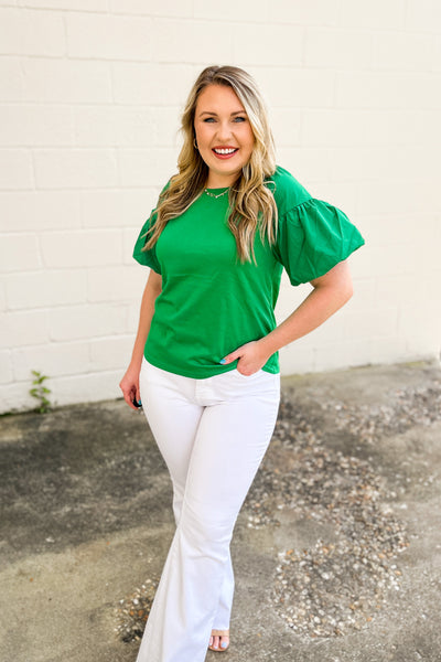 Easy To Miss Puff Sleeve Top, Kelly Green