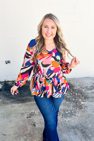 Color Story Geometric Babydoll Top