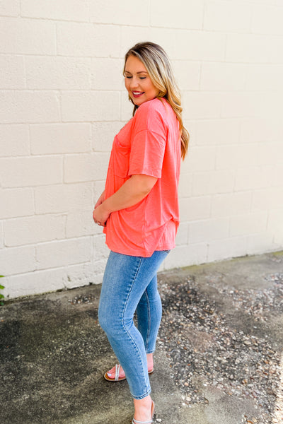 Paige Oversized Boyfriend Top, Neon Coral