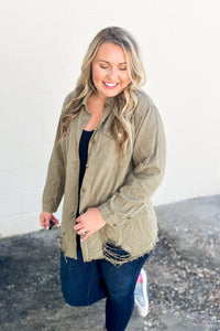 Captivating Love Distressed Top, Olive