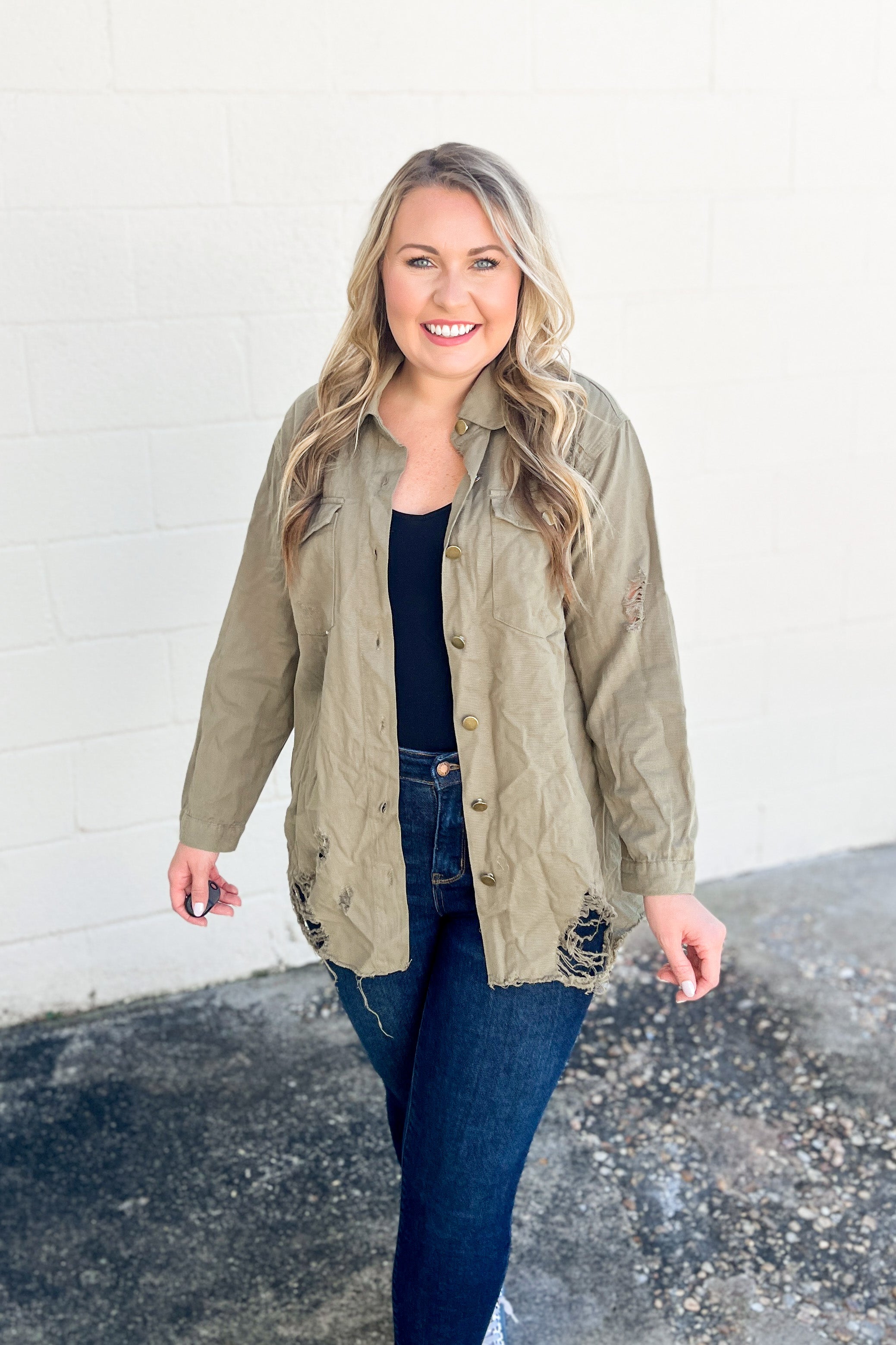 Captivating Love Distressed Top, Olive