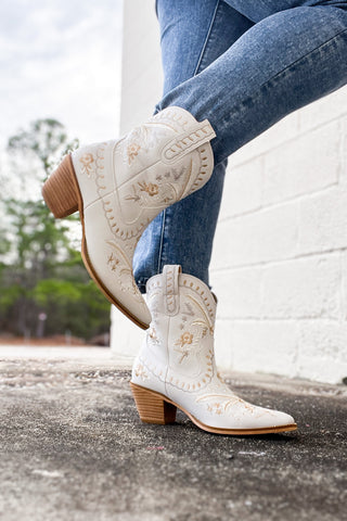 Teagan Floral Embroidered Boot, Ivory
