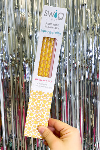 Swig Oh Happy Day + Pink Reusable Straw Set