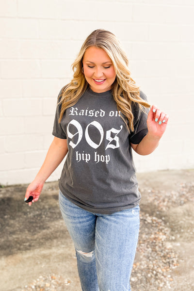 Raised on 90s Hip Hop Graphic Tee, Charcoal