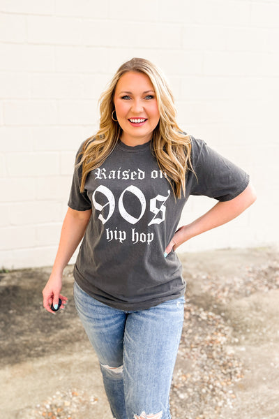 Raised on 90s Hip Hop Graphic Tee, Charcoal