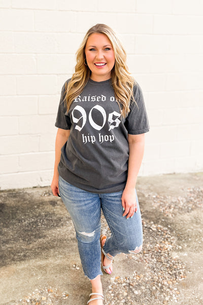 Raised on 90s Hip Hop Graphic Tee, Charcoal