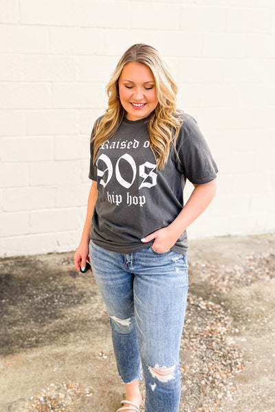 Raised on 90s Hip Hop Graphic Tee, Charcoal