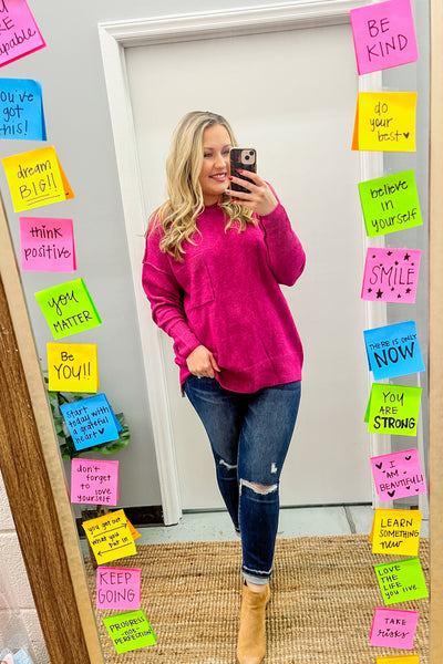All About Cozy Sweater Pocket Top, Magenta