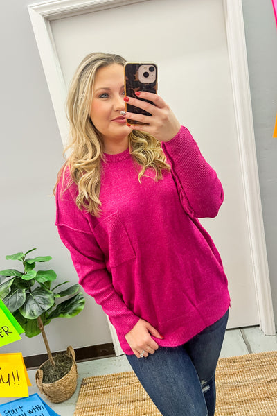 All About Cozy Sweater Pocket Top, Magenta