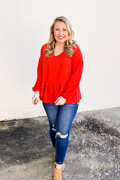 DEAL | As It Happens Peplum Top, Rust