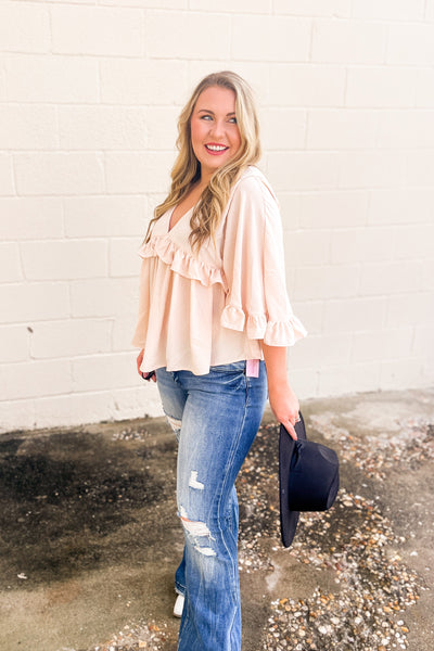 SALE | It Takes Time Ruffle Top, Ecru
