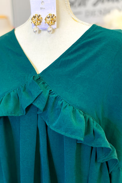 It Takes Time Ruffle Top, Forest Green