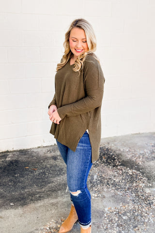 DEAL | Holly V-neck Waffle Knit Tunic Pullover Top, Olive