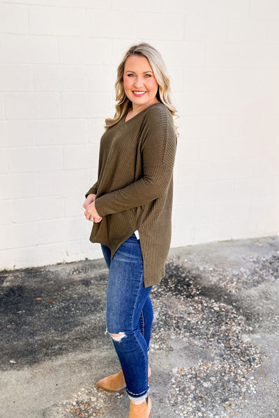 DEAL | Holly V-neck Waffle Knit Tunic Pullover Top, Olive