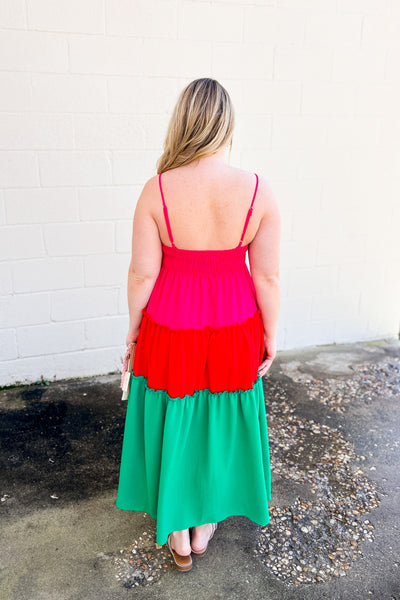 Take Me On A Vacay Color Block Midi Dress, Multi