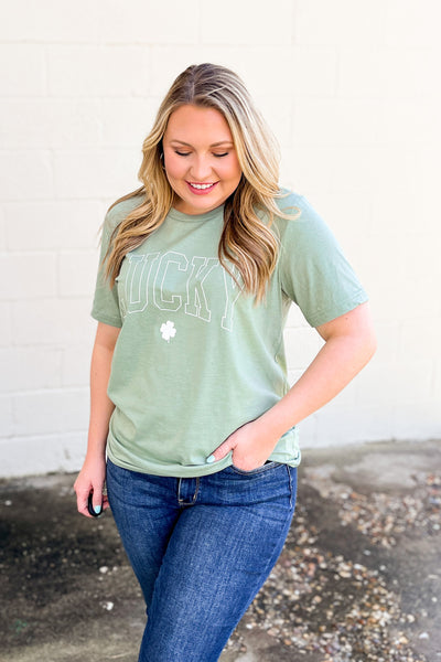 SALE | Lucky Clover Graphic Tee, Heather Sage