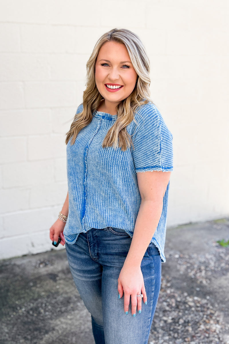 Aubrey Waffle Knit Top, Ocean Blue – Sew Southern Designs