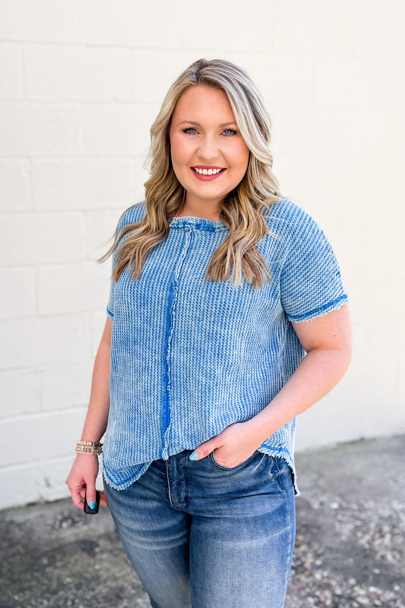 Aubrey Waffle Knit Top, Ocean Blue – Sew Southern Designs